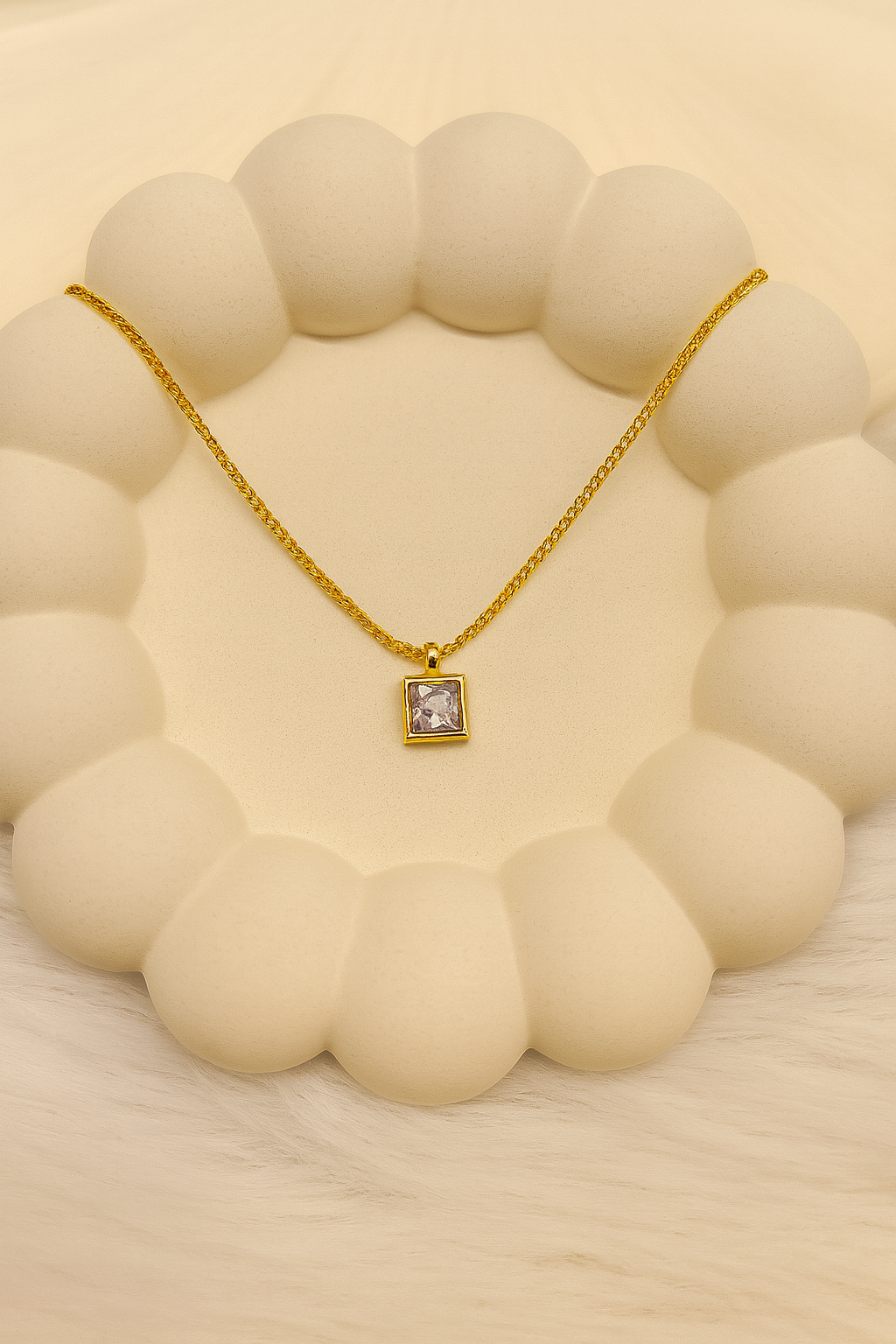 Gold Dainty Square Pendant Necklace for Women