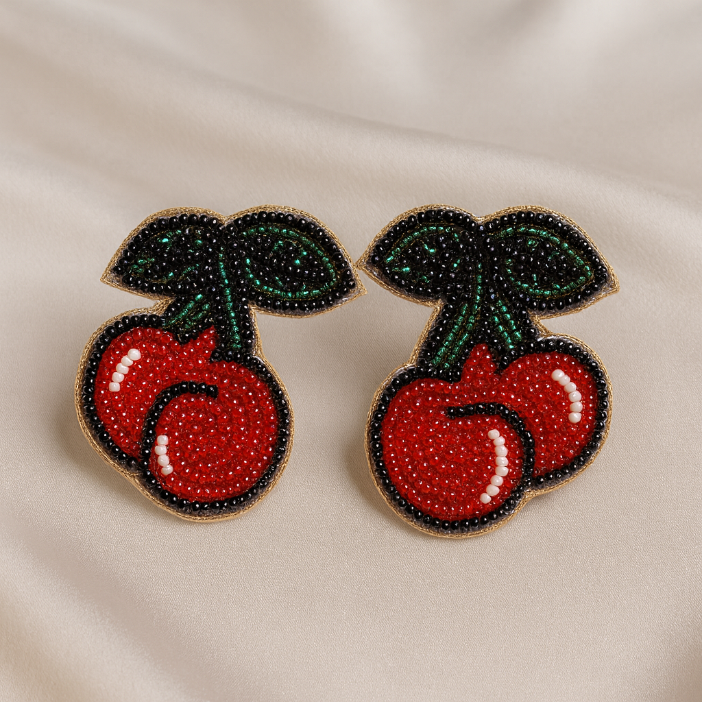 Handcrafted Cherry Beaded Earrings.