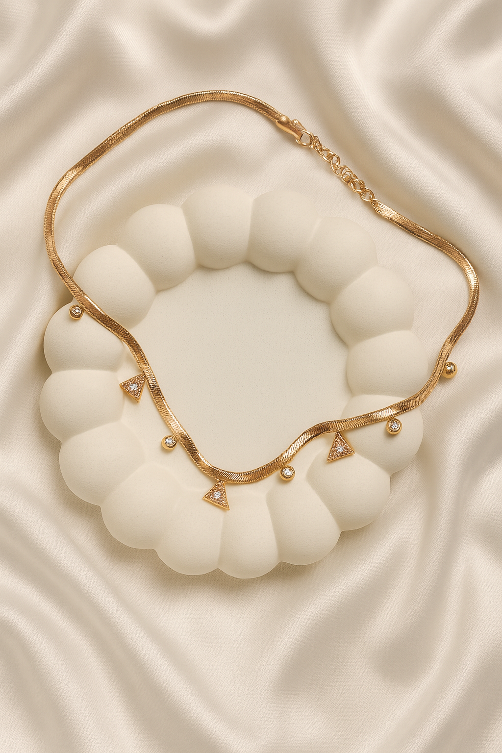 Gold Herringbone Chain Dangle Choker