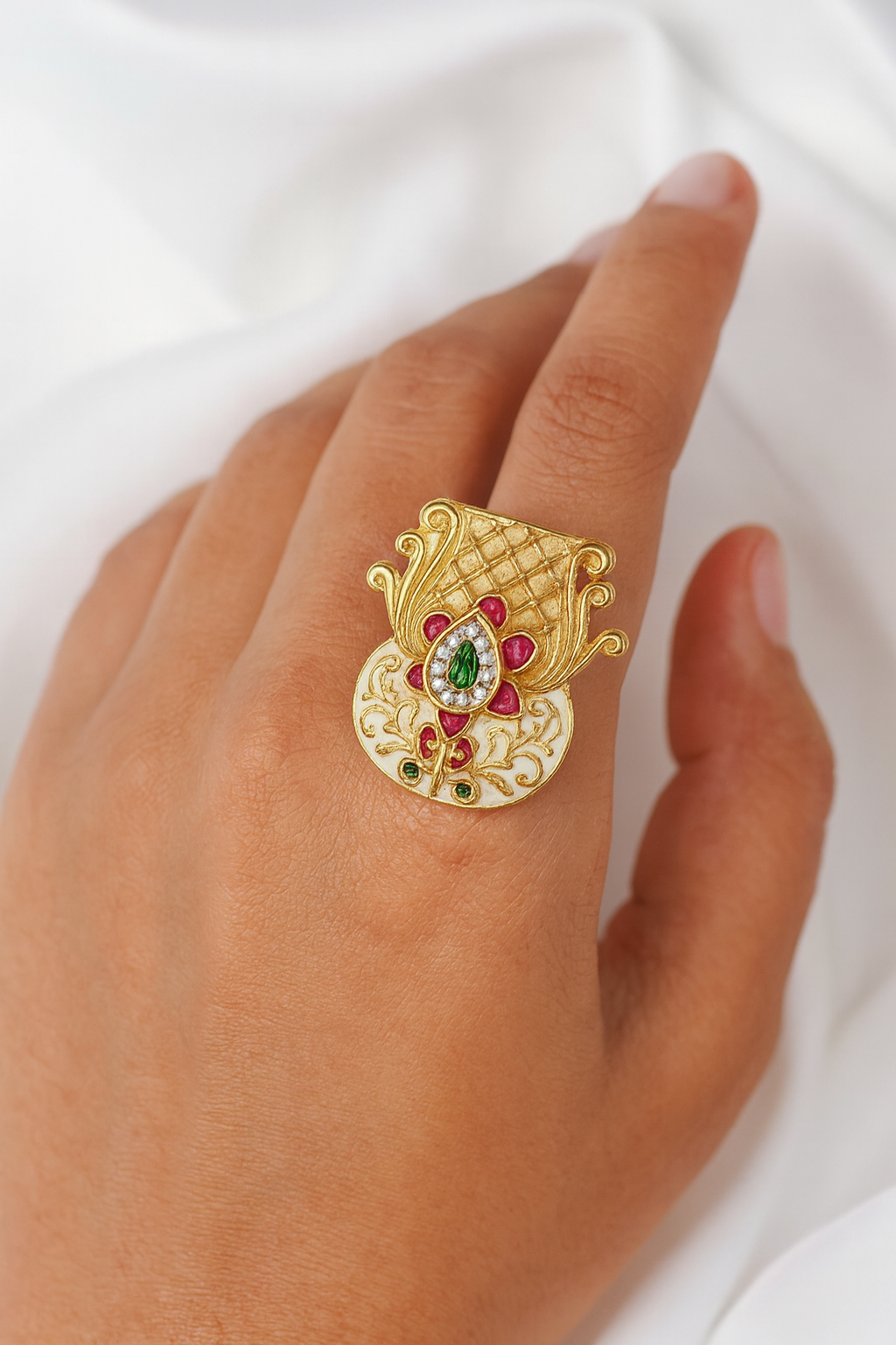 Traditional Adjustable Kundan Finger Ring