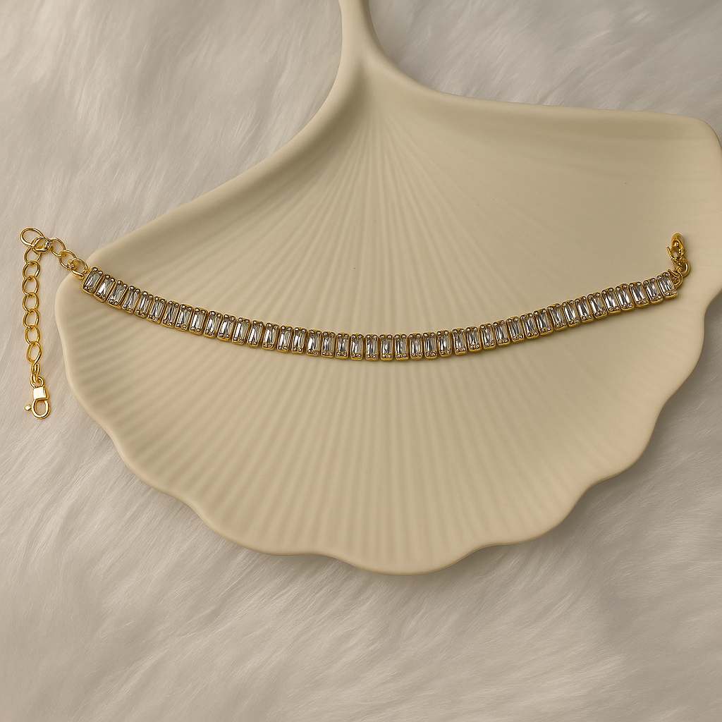 Gold-Plated Baguette Cut Cubic Zirconia Tennis Bracelet