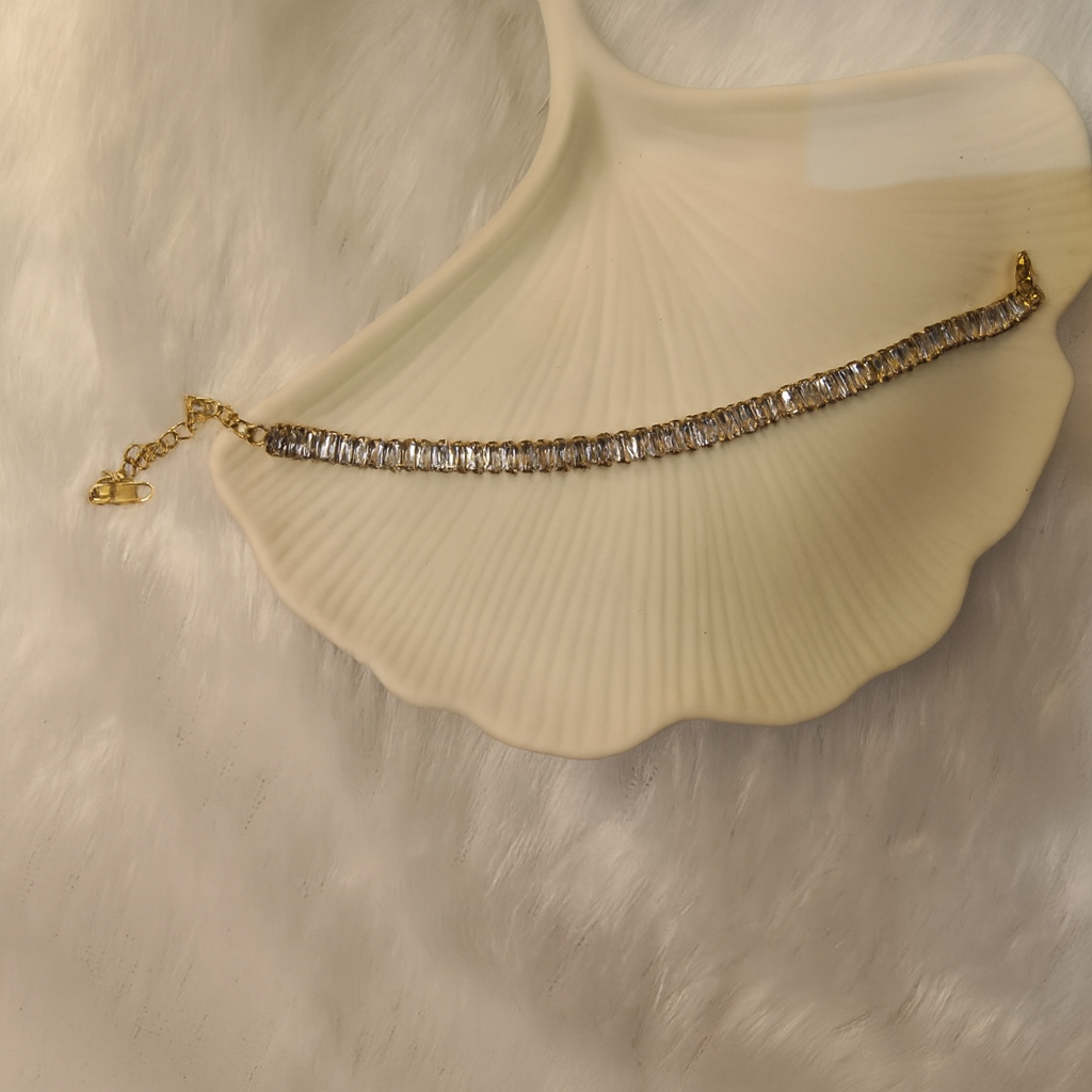 Gold-Plated Baguette Cut Cubic Zirconia Tennis Bracelet