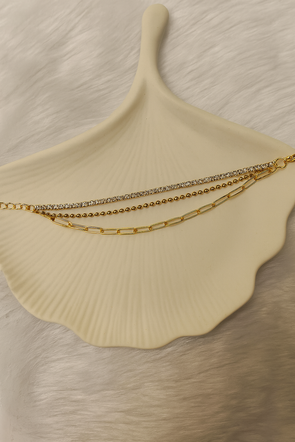 Triple-Layer Gold Chain Bracelet with Pave Tennis and Paperclip Links