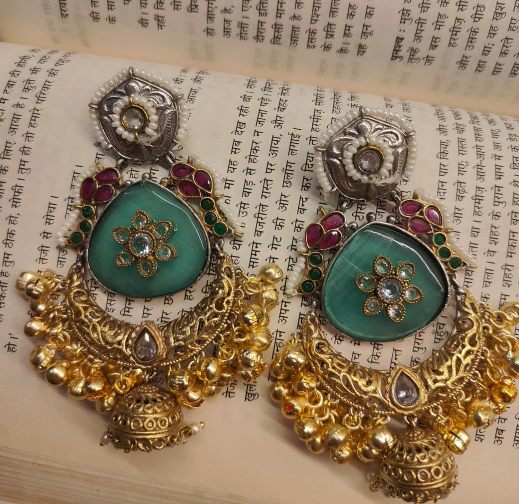 Traditional Kundan green Jhumka Earrings for Women