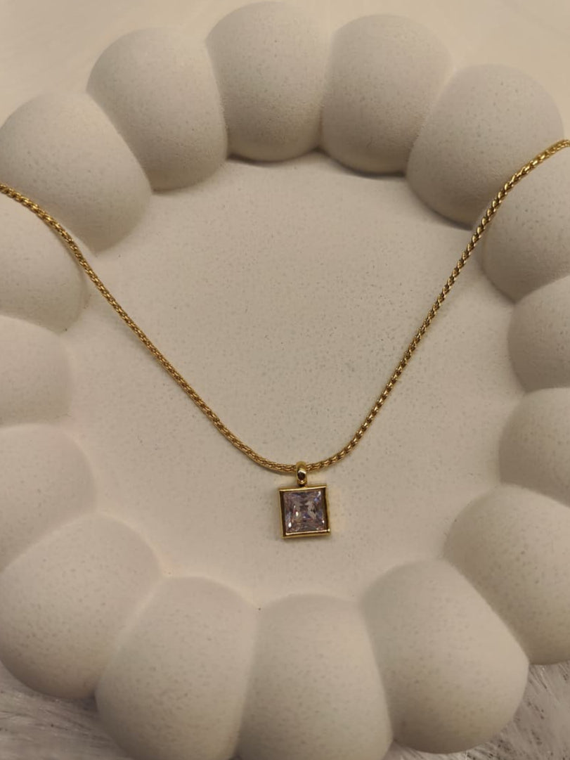 Gold Dainty Square Pendant Necklace for Women