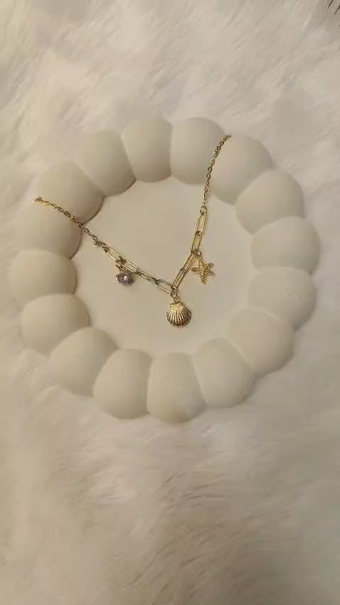 Gold Paperclip Chain Nautical Charm Necklace