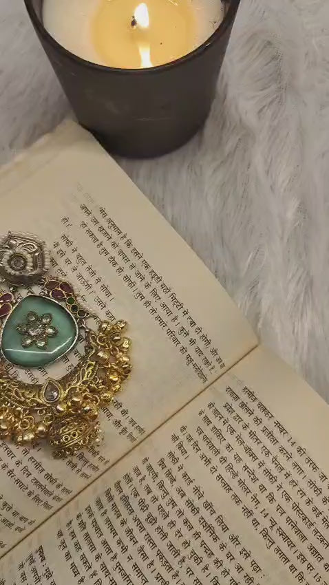 Traditional Kundan green Jhumka Earrings for Women