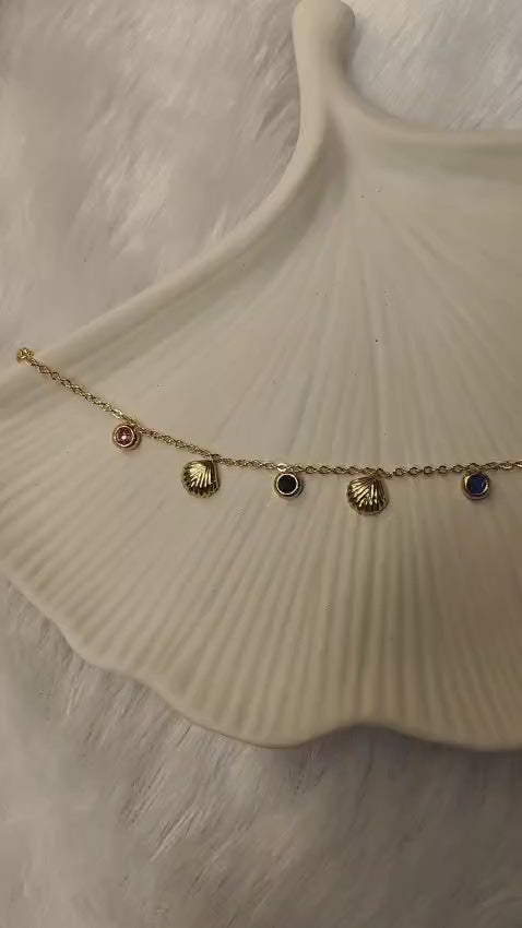 Gold-Toned Shell and Multicolored Crystal Dangle Charm Bracelet